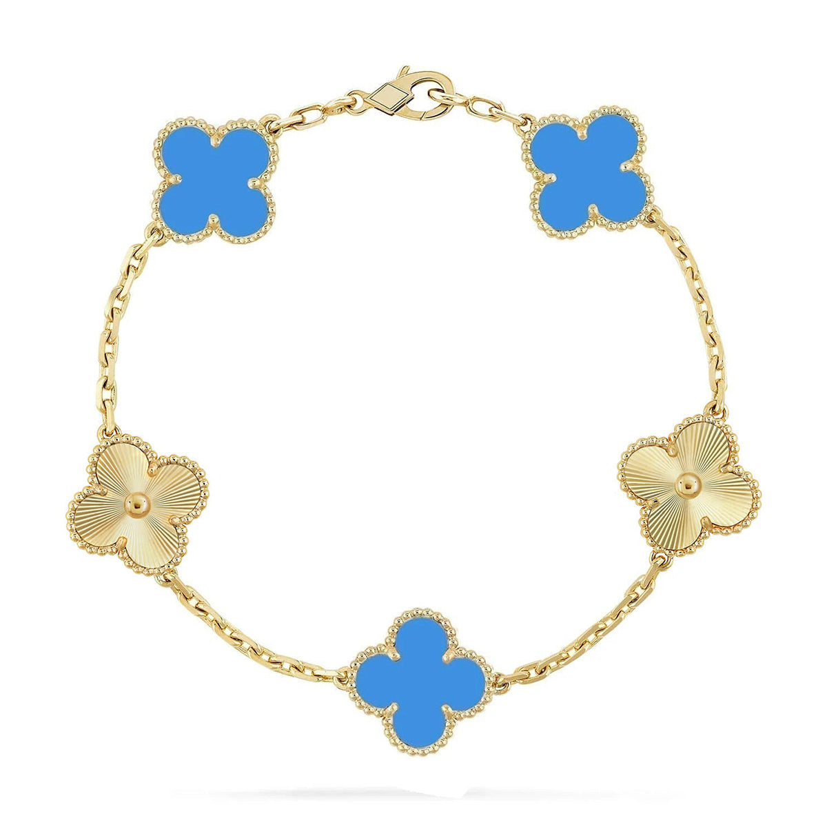 [RAFFINE] KLEEBELATT 5 MOTIV BLAUER ACHAT ARMBAND KOLLEKTION