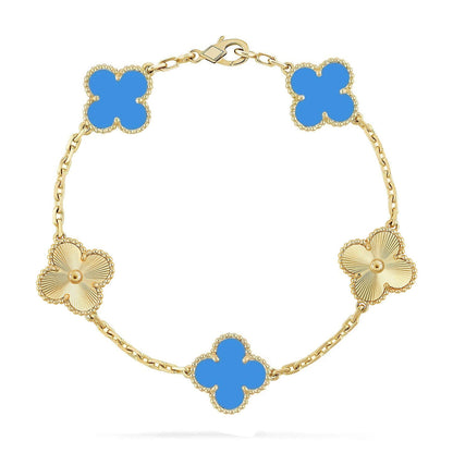 [RAFFINE] KLEEBELATT 5 MOTIV BLAUER ACHAT ARMBAND KOLLEKTION