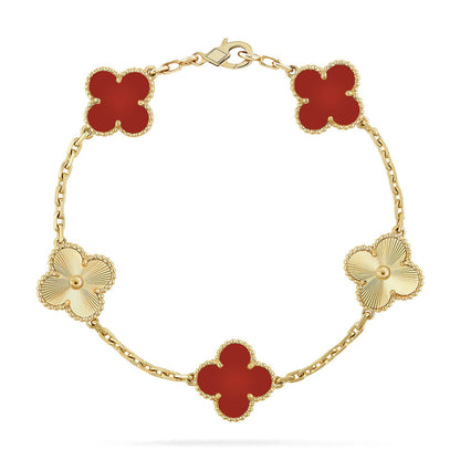 [RAFFINE] CLOVER 5 MOTIF RED CORNELIAN BRACELET COLLECTION