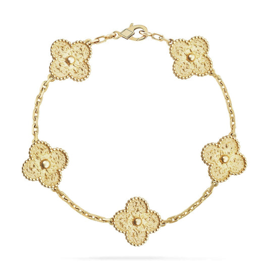 [RAFFINE] PULSERA BRONCEADA CON 5 MOTIVOS DE TRÉBOL 