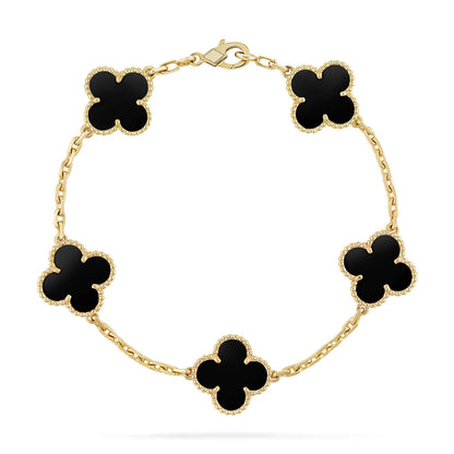 [RAFFINE]CLOVER  5 MOTIFS BLACK ONYX BRACELET