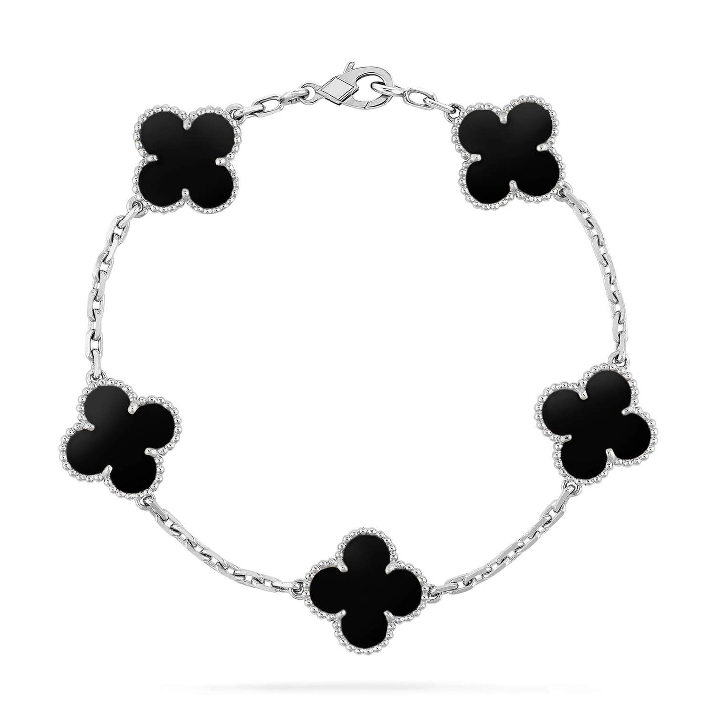 [RAFFINE]CLOVER 5 MOTIF ONYXS  BRACELET SILVER