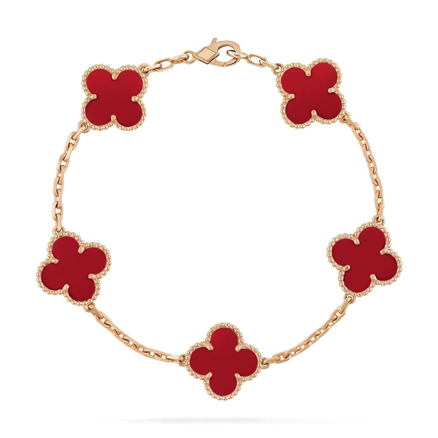 [RAFFINE]CLOVER 5 MOTIFS RED AGATE  BRACELET
