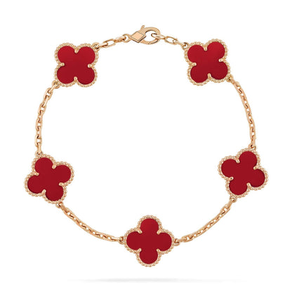 [RAFFINE]CLOVER 5 MOTIFS RED AGATE  BRACELET