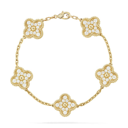 [RAFFINE]CLOVER 5 MOTIFS  FULL DIAMOND BRACELET