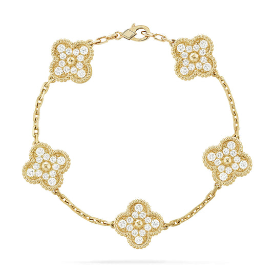 [RAFFINE]CLOVER 5 MOTIFS  FULL DIAMOND BRACELET