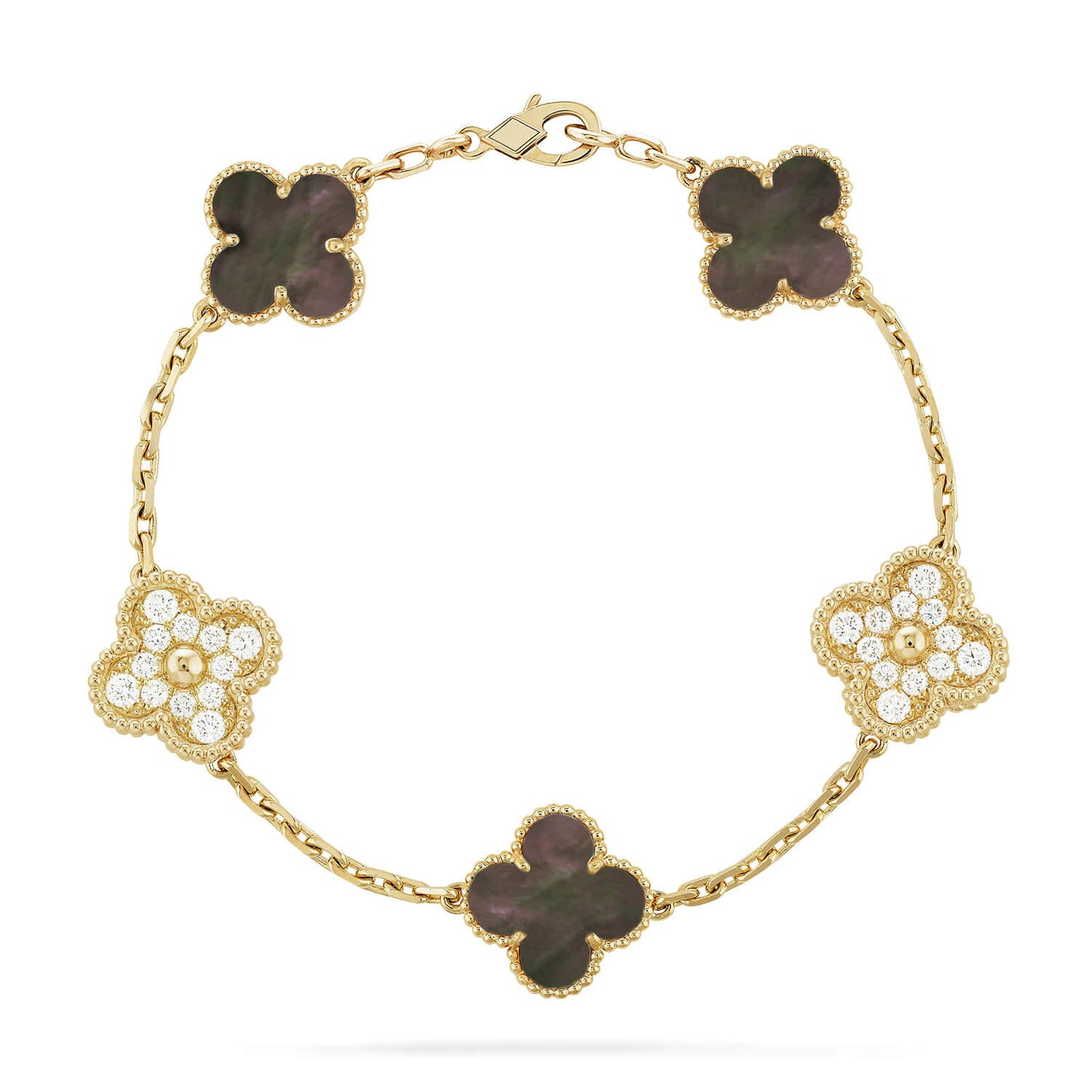 [Raffine]BRACELET TRÈFLE 5 MOTIF NACRE GRIS DIAMANT