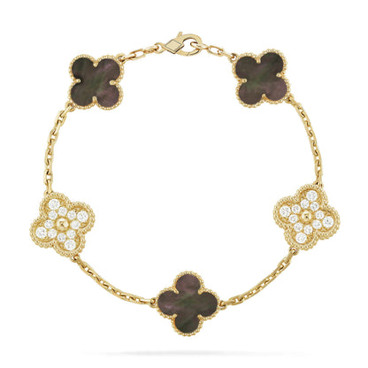 [Raffine]BRACELET TRÈFLE 5 MOTIF NACRE GRIS DIAMANT