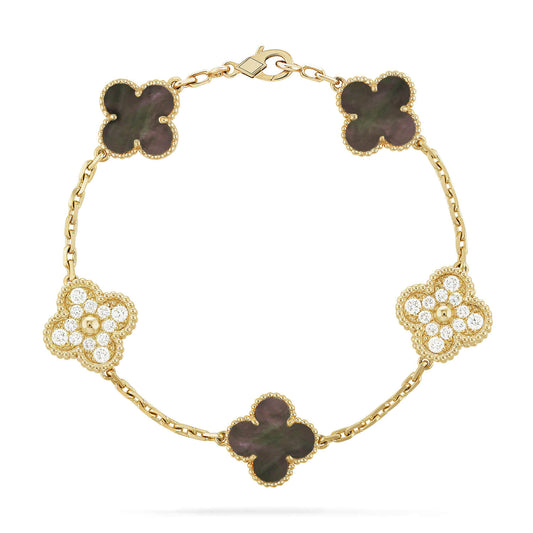 [RAFFINE]CLOVER 5 MOTIF GRAY MOP DIAMOND BRACELET