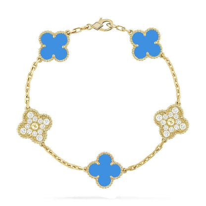 [Raffine]BRACELET EN OR ET DIAMANTS À 5 MOTIFS EN CALCÉDOINE BLEUE 