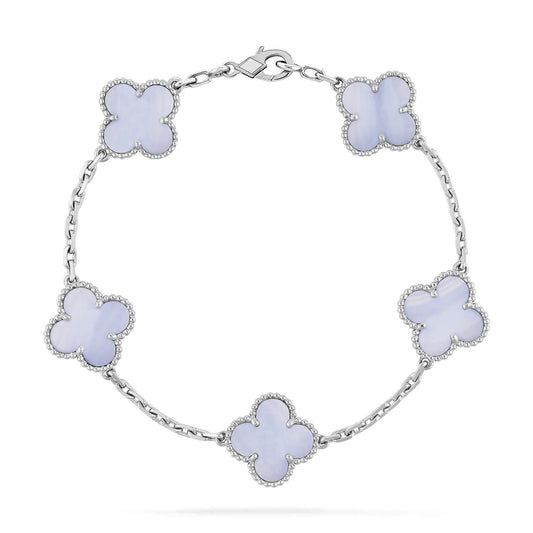 [RAFFINE]CLOVER  5 MOTIF PURPLE CHALCEDONY BRACELET SILVER
