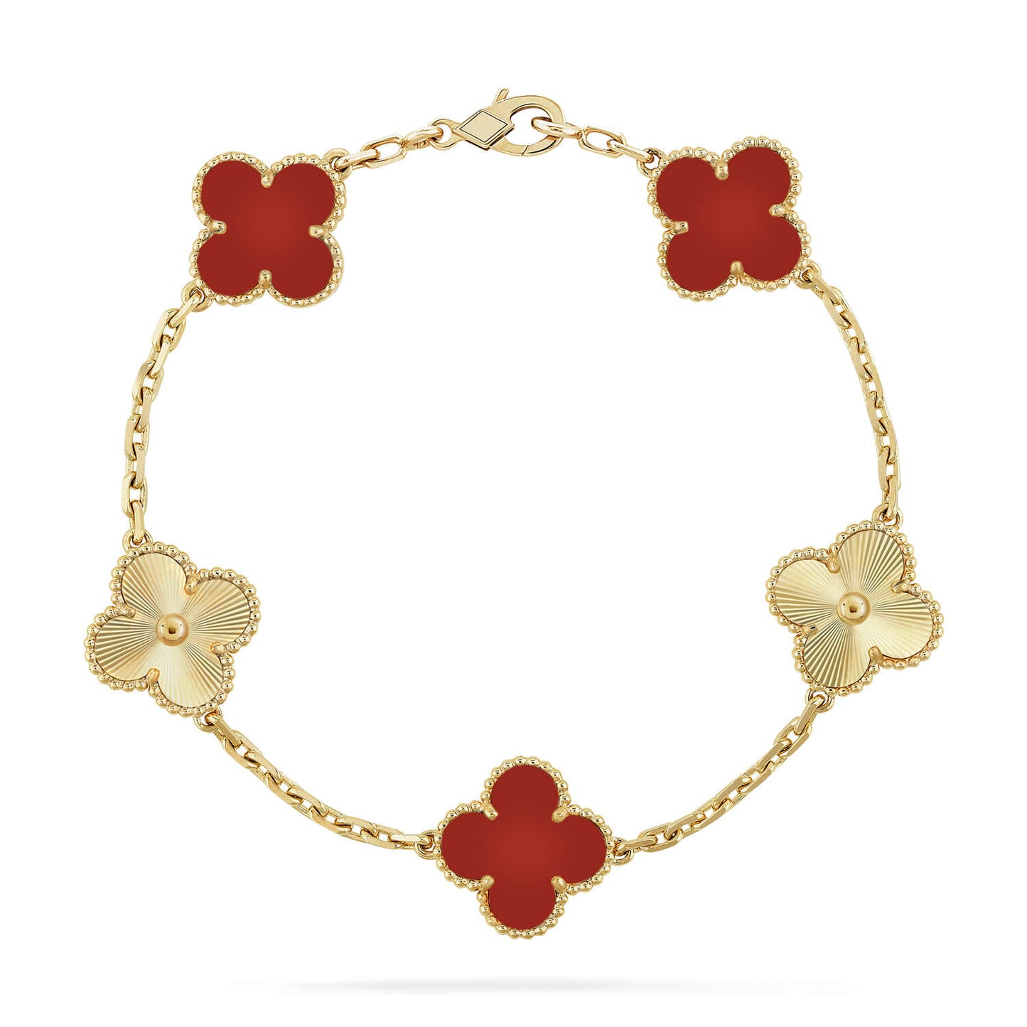 [RAFFINE]CLOVER  5 MOTIFS CARNELIAN GOLD BRACELET