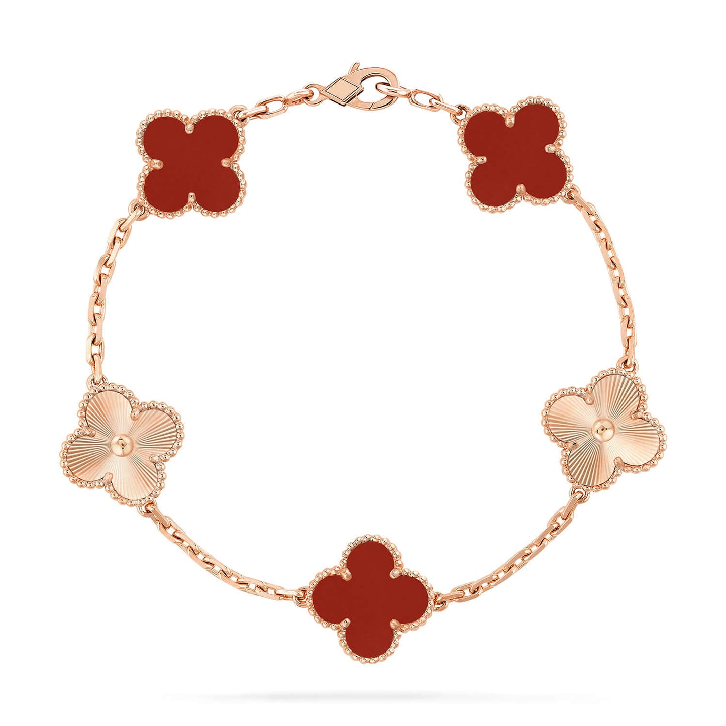 [RAFFINE]CLOVER  5 MOTIFS CARNELIAN GOLD BRACELET