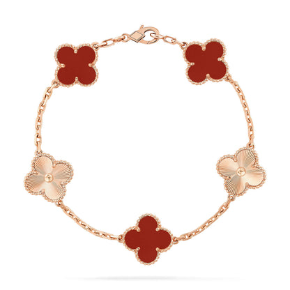 [RAFFINE]CLOVER  5 MOTIFS CARNELIAN GOLD BRACELET