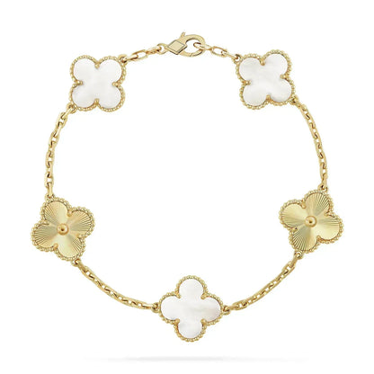 [RAFFINE]CLOVER BRACELET 5 MOTIF WHITE MOP PINK GOLD