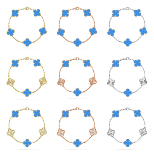 [LUXE] CLOVER 5 MOTIF BLUE AGATE BRACELET COLLECTION