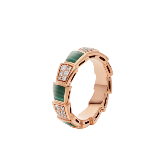 [Raffine]Anillo Serpenti Oro Rosa Malaquita Diamante Pavé 4mm