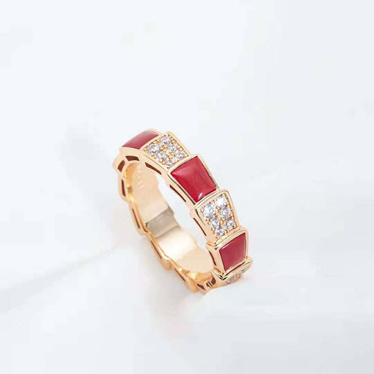 [RAFFINE]SERPENTI RING PINK GOLD CARNELIAN DIAMOND PAVED 4MM