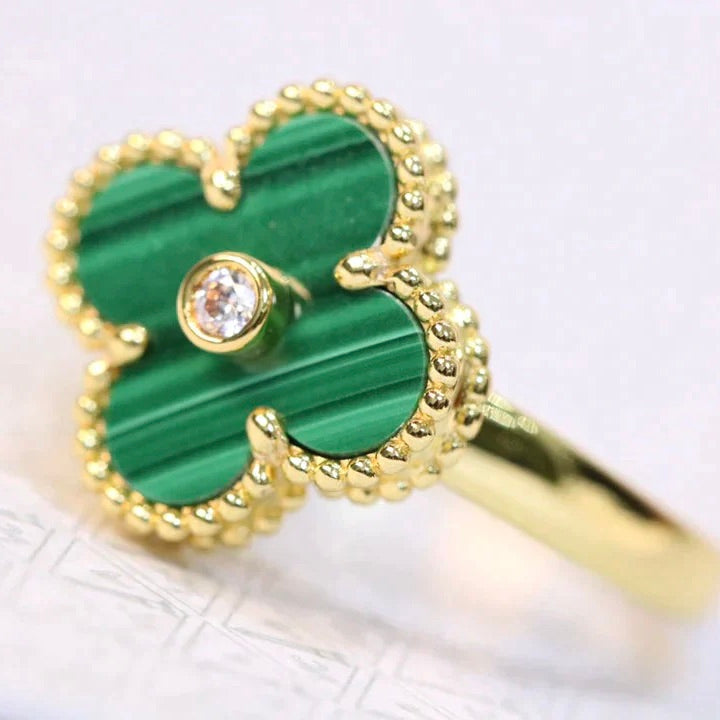 [RAFFINE]CLOVER MALACHITE RING GOLD DIAMOND