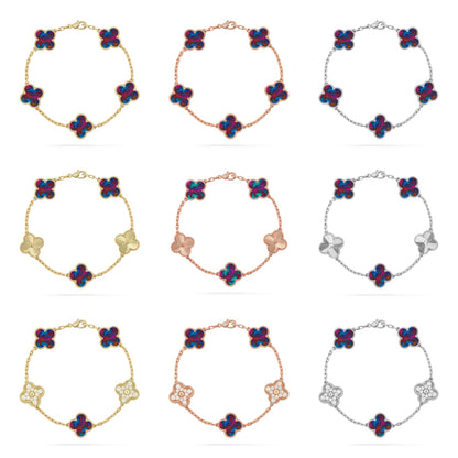 [RAFFINE]KLEEBKATTEN-ARMBAND MIT 5 MOTIVEN UND FARBIGEN EDELSTEINEN KOLLEKTION