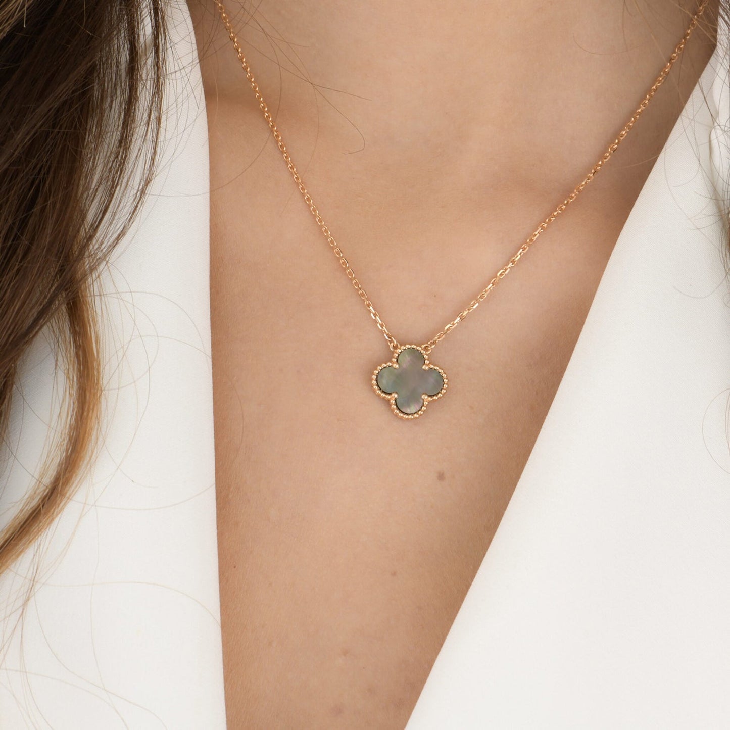 [RAFFINE]CLOVER 15MM  GRAY MOTHER OF PEARL NECKLACE