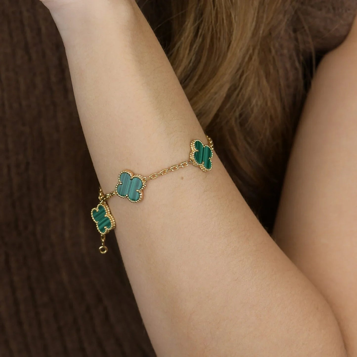 [RAFFINE] CLOVER 5 MOTIF MALACHITE BRACELET COLLECTION