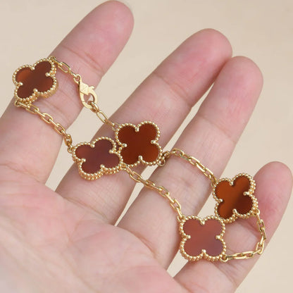 [RAFFINE] CLOVER 5 MOTIF RED CORNELIAN BRACELET COLLECTION