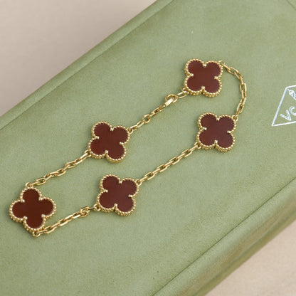 [RAFFINE]CLOVER 5 MOTIFS RED AGATE  BRACELET