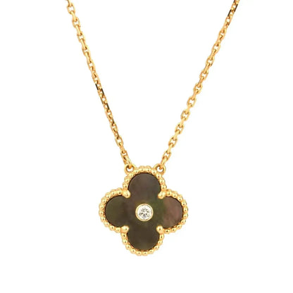 [RAFFINE]CLOVER 15MM DIAMOND AND MOTHER-OF-GREY NECKLACE