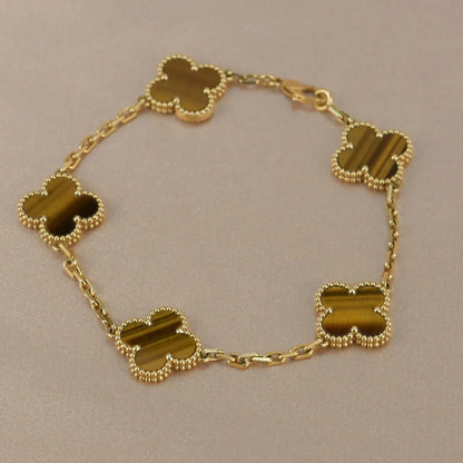 [RAFFINE] CLOVER 5 MOTIFS TIGER EYE BRACELET COLLECTION
