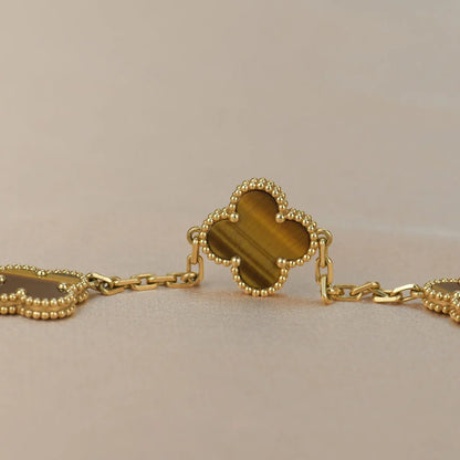 [RAFFINE] CLOVER 5 MOTIFS TIGER EYE BRACELET COLLECTION