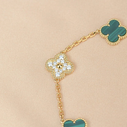 [RAFFINE] CLOVER 5 MOTIF MALACHITE BRACELET COLLECTION