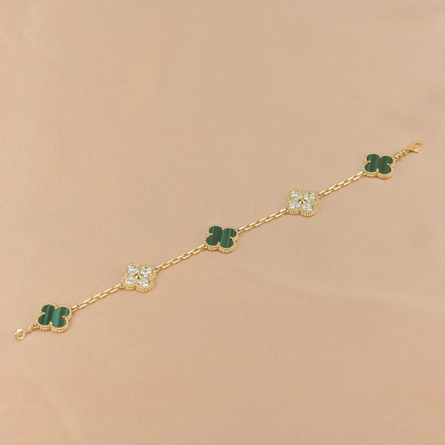 [RAFFINE] CLOVER 5 MOTIF MALACHITE BRACELET COLLECTION