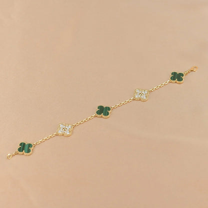 [RAFFINE] CLOVER 5 MOTIF MALACHITE BRACELET COLLECTION