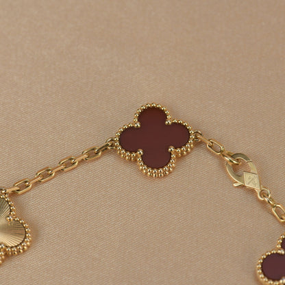 [RAFFINE]CLOVER  5 MOTIFS CARNELIAN GOLD BRACELET