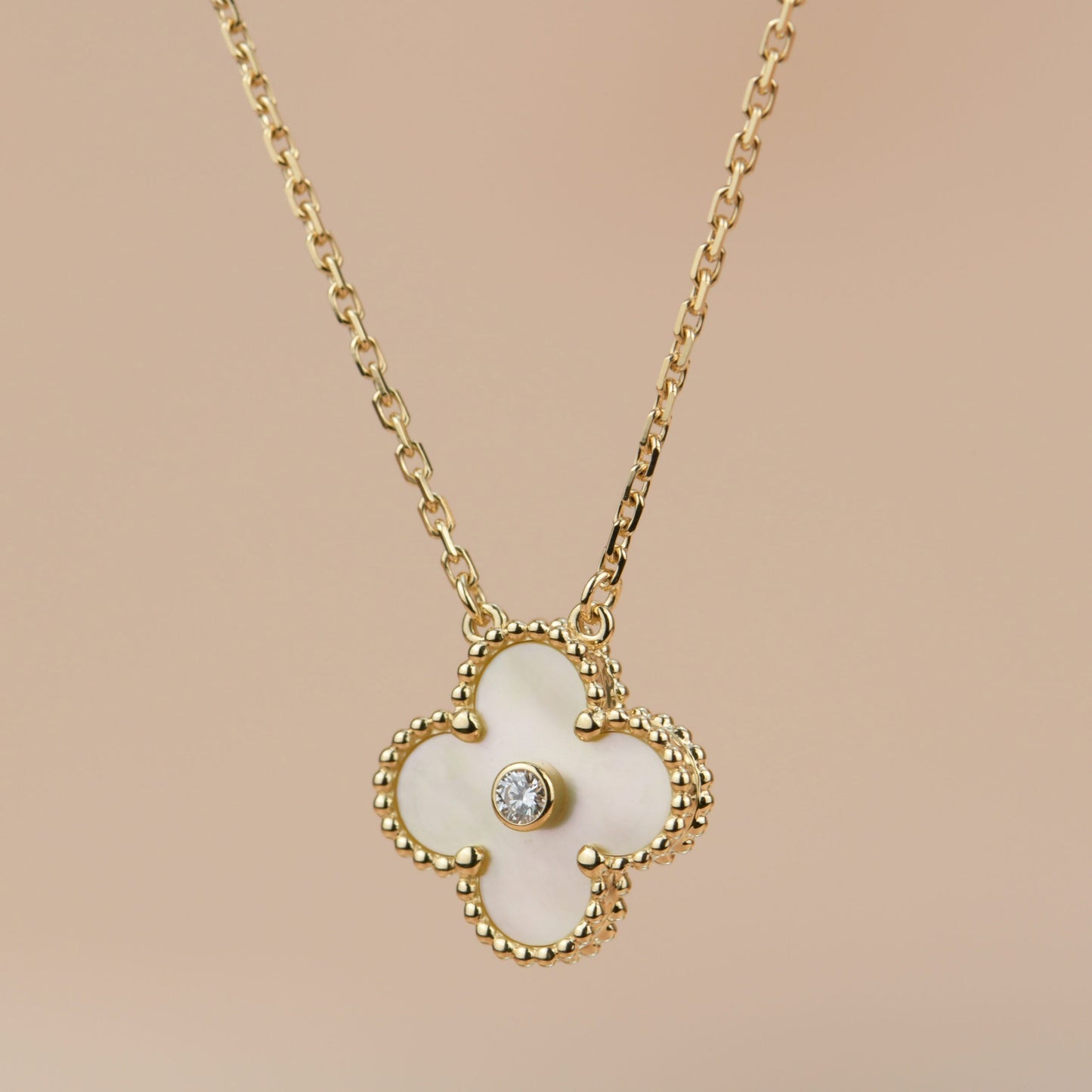 [RAFFINE]CLOVER 15MM DIAMOND GOLD MOTHER OF PEARL NECKLACE