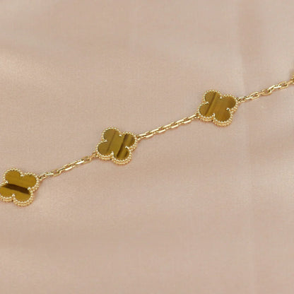 [RAFFINE] CLOVER 5 MOTIFS TIGER EYE BRACELET COLLECTION