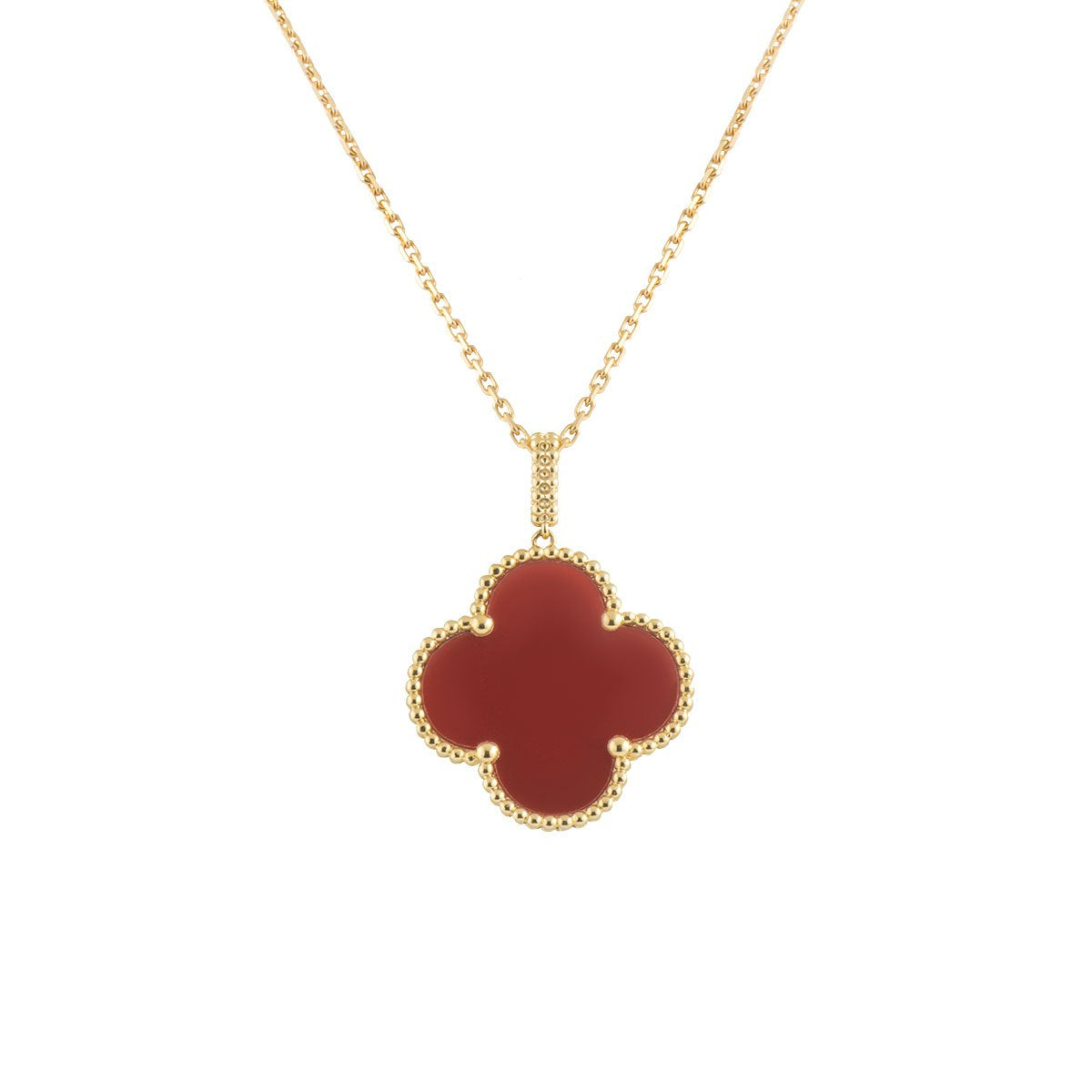 [RAFFINE]CLOVER 25MM NECKLACE GOLD CARNELIAN