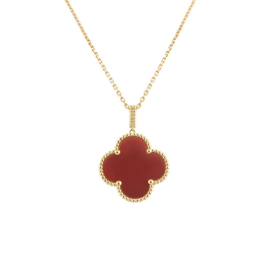 [RAFFINE]CLOVER 25MM NECKLACE GOLD CARNELIAN