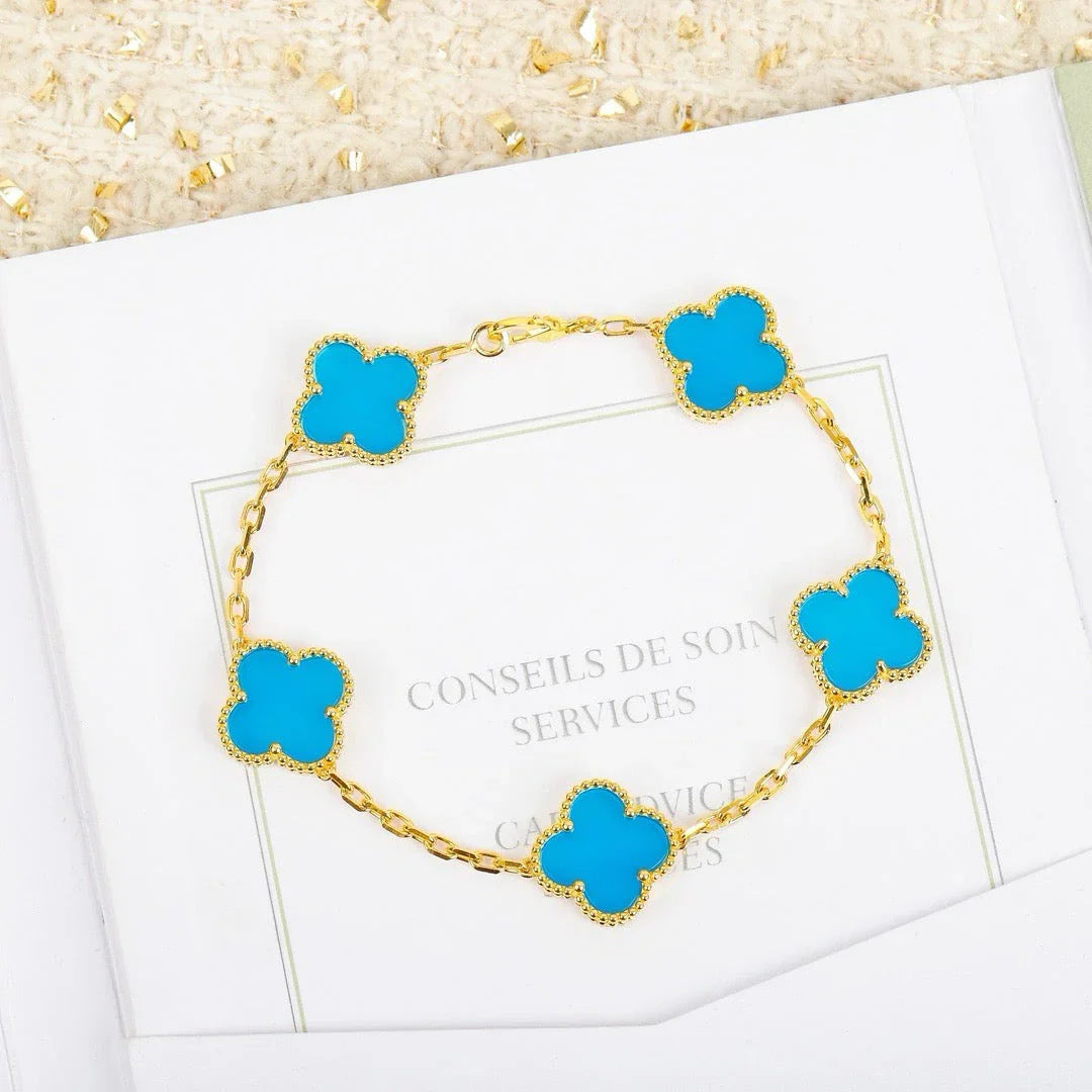 [RAFFINE] CLOVER 5 MOTIF TURQUOISE BRACELET COLLECTION