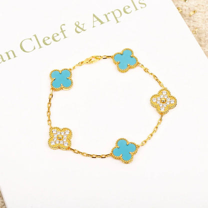 [RAFFINE] CLOVER 5 MOTIF TURQUOISE BRACELET COLLECTION
