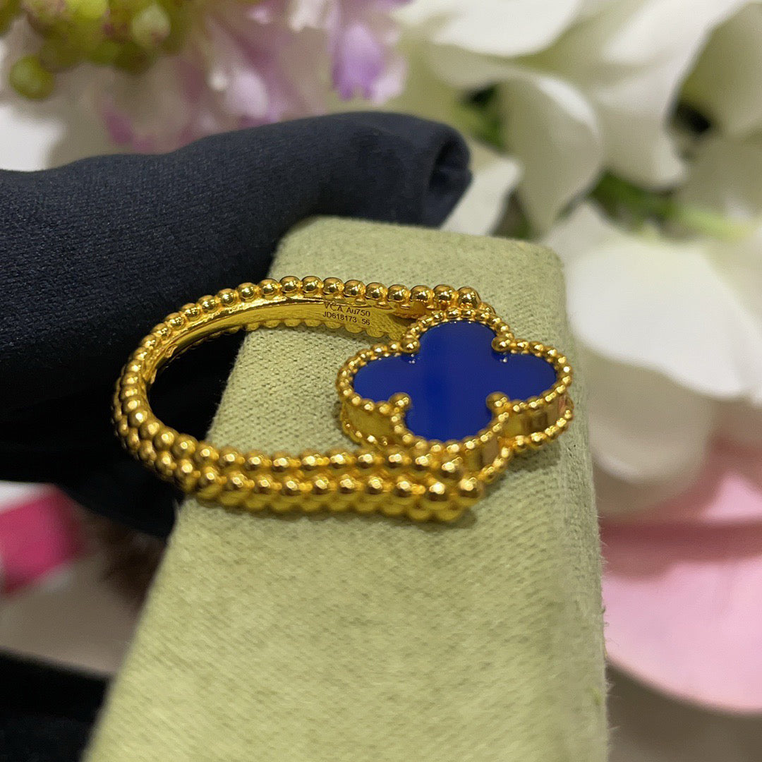 [RAFFINE]CLOVER RIVERSIBLE BLUE AGATE RING