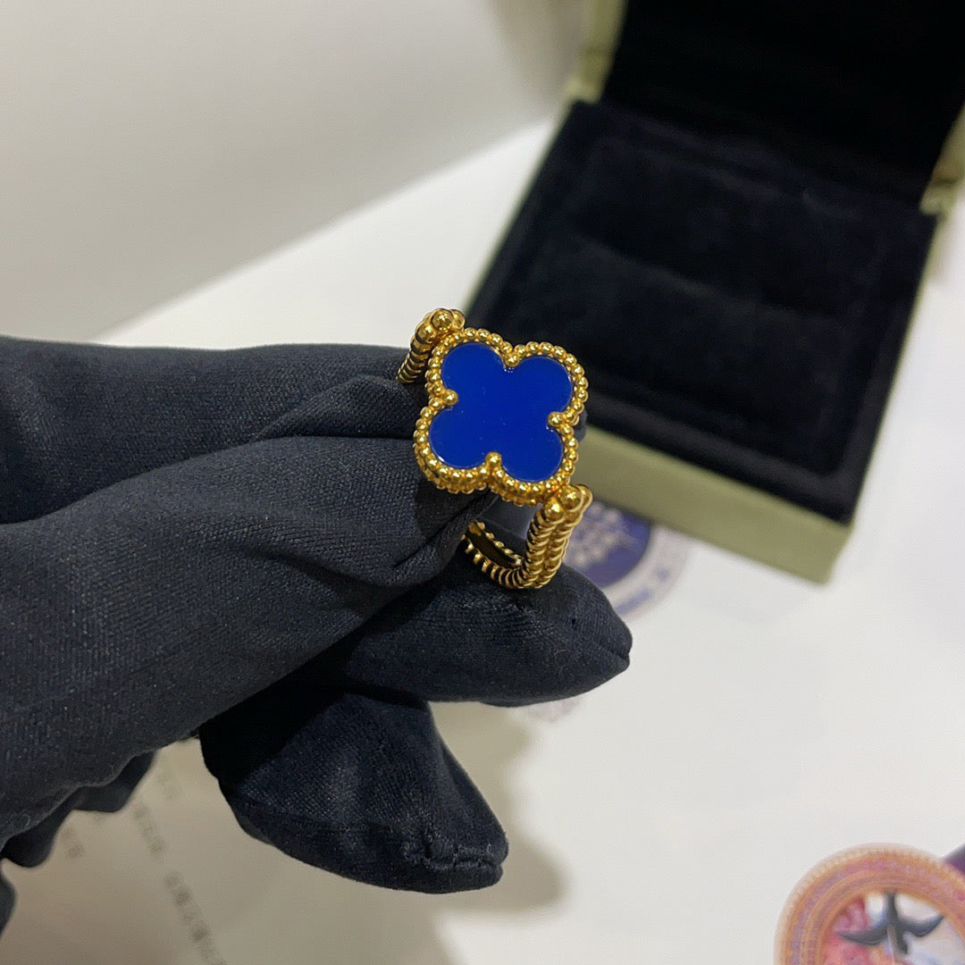 [RAFFINE]CLOVER RIVERSIBLE BLUE AGATE RING