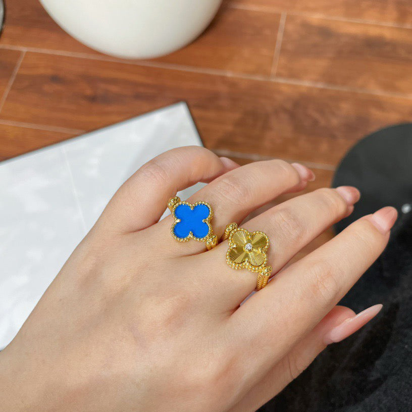 [RAFFINE]CLOVER RIVERSIBLE BLUE AGATE RING
