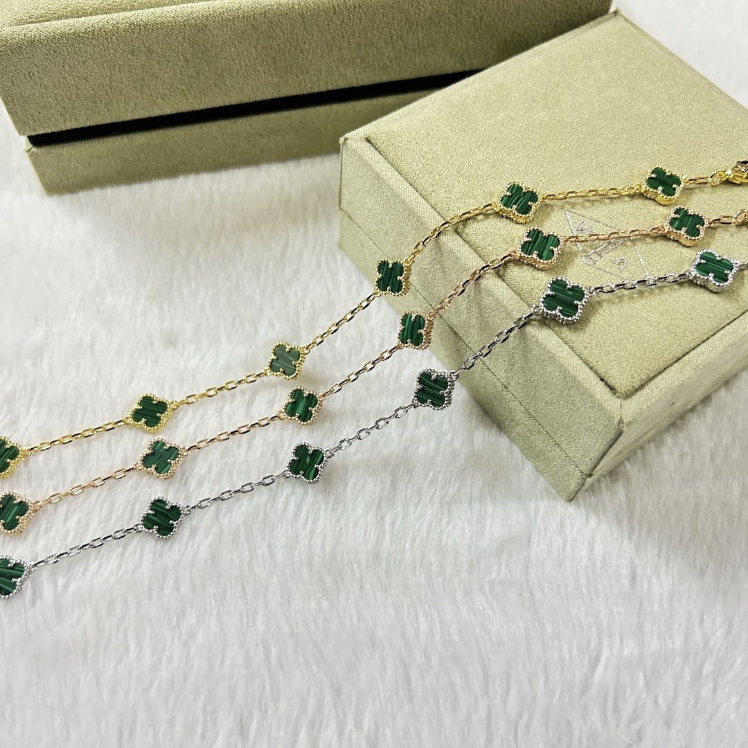[RAFFINE]CLOVER 6 MOTIF MALACHITE BRACELET