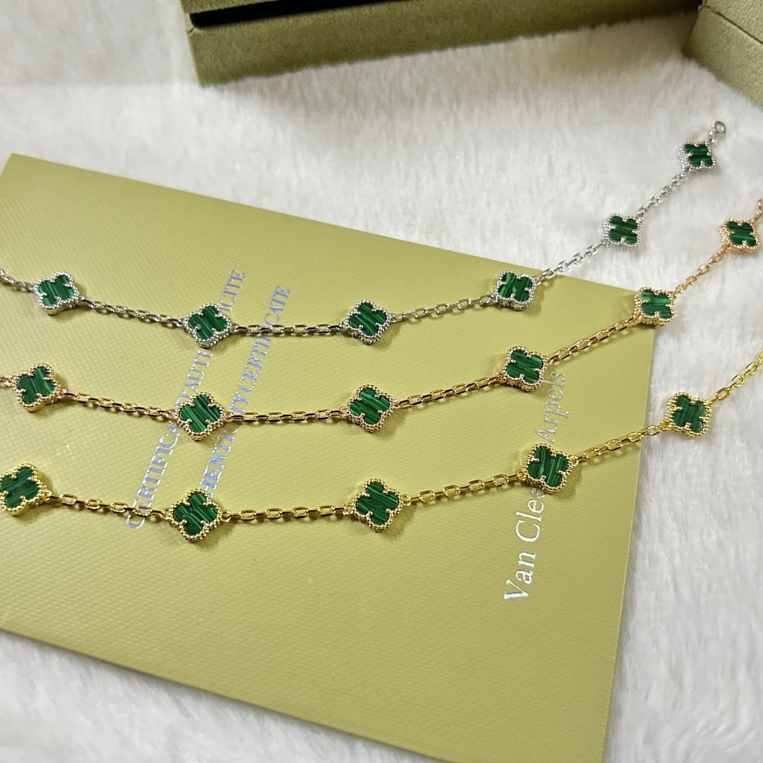 [RAFFINE]CLOVER 6 MOTIF MALACHITE BRACELET