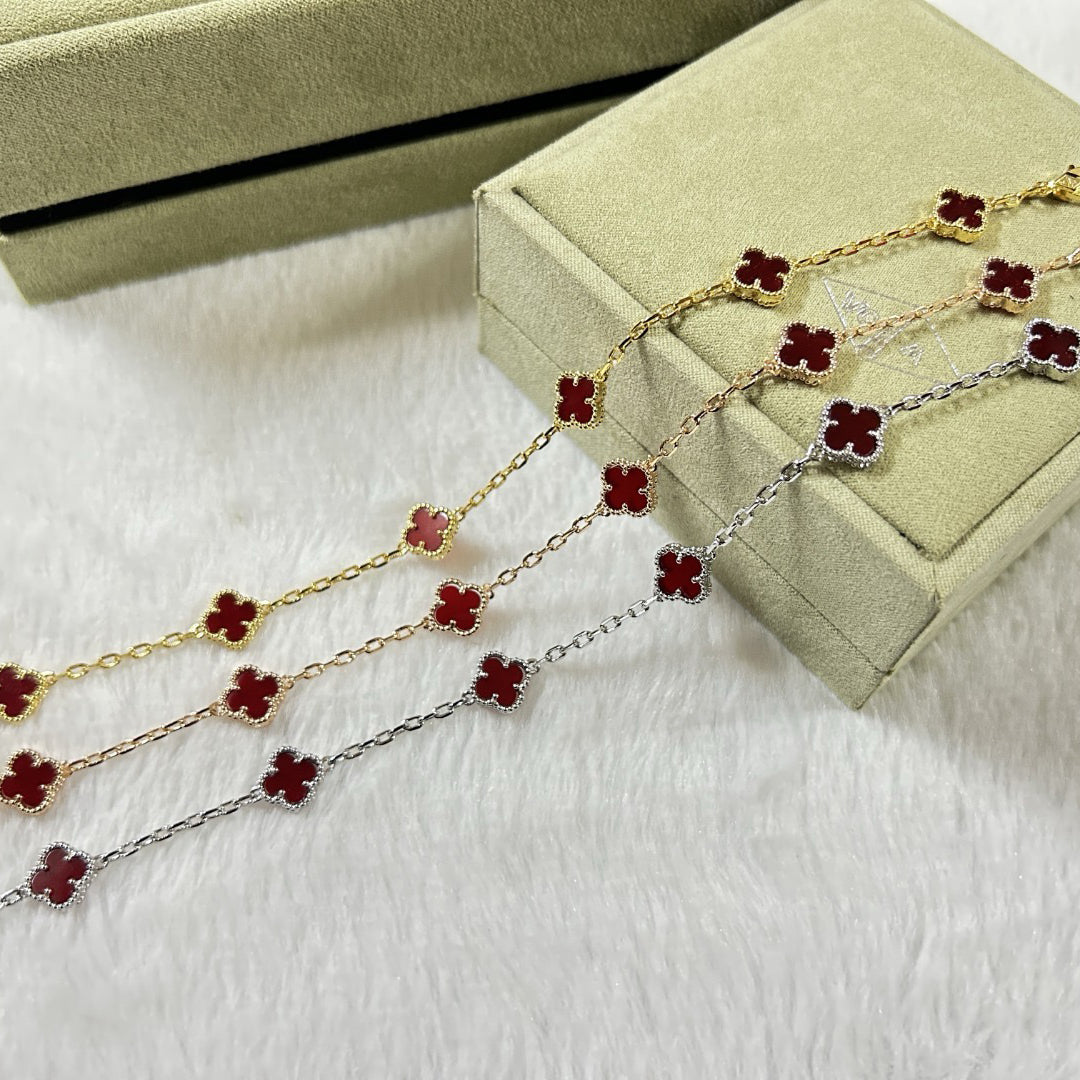 [RAFFINE]CLOVER 6 MOTIF RED AGATE BRACELET