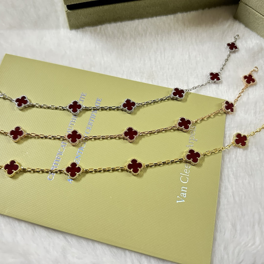 [RAFFINE]CLOVER 6 MOTIF RED AGATE BRACELET