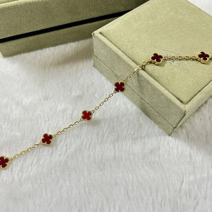 [RAFFINE]CLOVER 6 MOTIF RED AGATE BRACELET