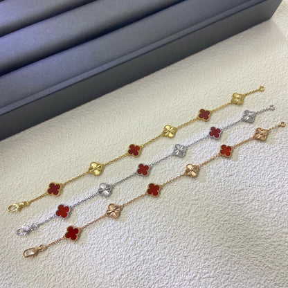 [RAFFINE]CLOVER 6 MOTIF RED AGATE LASER BRACELET